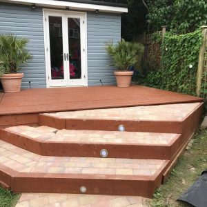 Decking with block paving steps Harnham